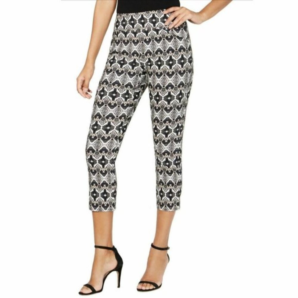 INC NEW Women's Printed Midrise Cropped Pull On Skinny Pants TEDO Size 14